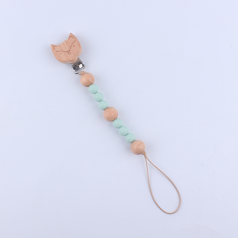 Nuevo bebé suministros dibujos animados animal haya clip calmante bebé cuentas de silicona mordedura molar pezón cadena