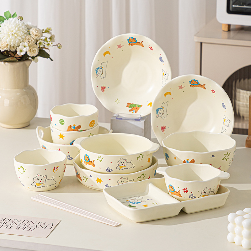 New Cartoon-Style High-Quality Ceramic Tableware for Home Use, Ceramic Bowls and Plates, Ceramic Housewarming Gift Bowl and Plate Set New Cartoon-Style High-Quality Ceramic Tableware for Home Use, Ceramic Bowls and Plates, Ceramic Housewarming Gift Bowl and Plate Set