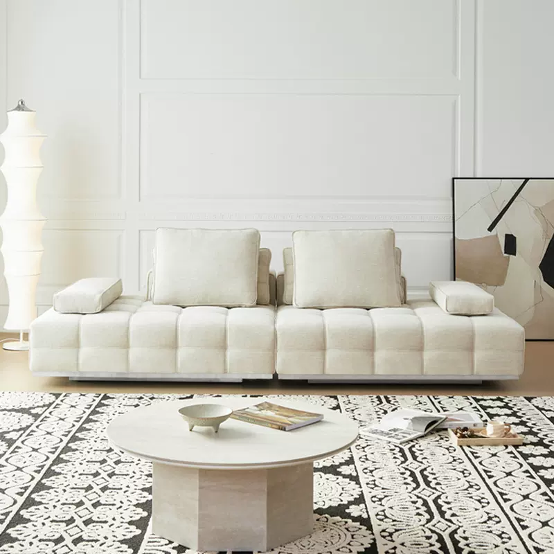 佛山劳伦斯沙发设计师大平层棉麻布艺沙发客厅亚麻奶油风直排沙发