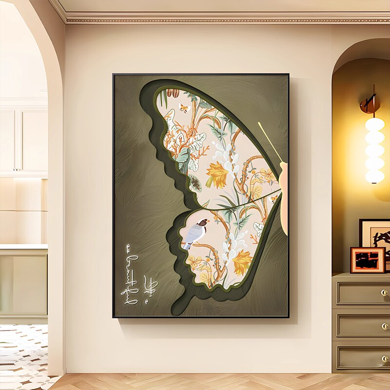 中古风蝴蝶客厅沙发背景墙装饰画复古艺术落地画高档玄关走廊挂画|undefined