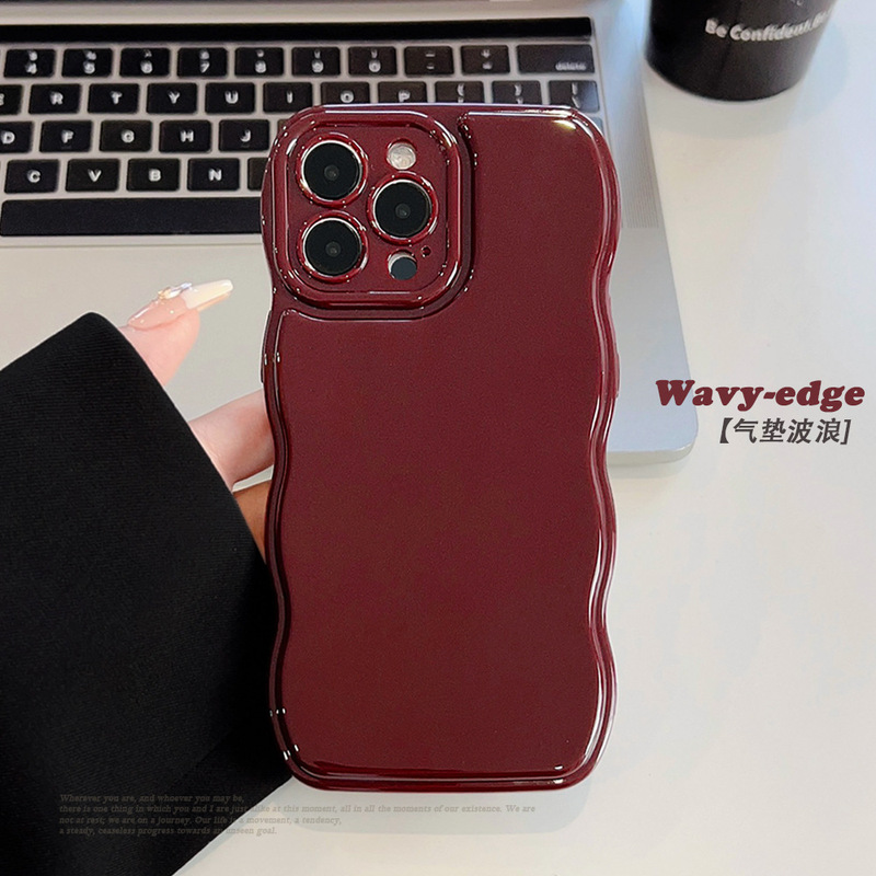 Wine Red Suitable for iPhone 15 Apple Phone Case 17Promax Solid Color Air Cushion 13 Silicone 16 Wave 11 Soft