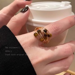 复古彩色碧星球戒指女款轻奢小众设计食指戒独特高级感中古指环