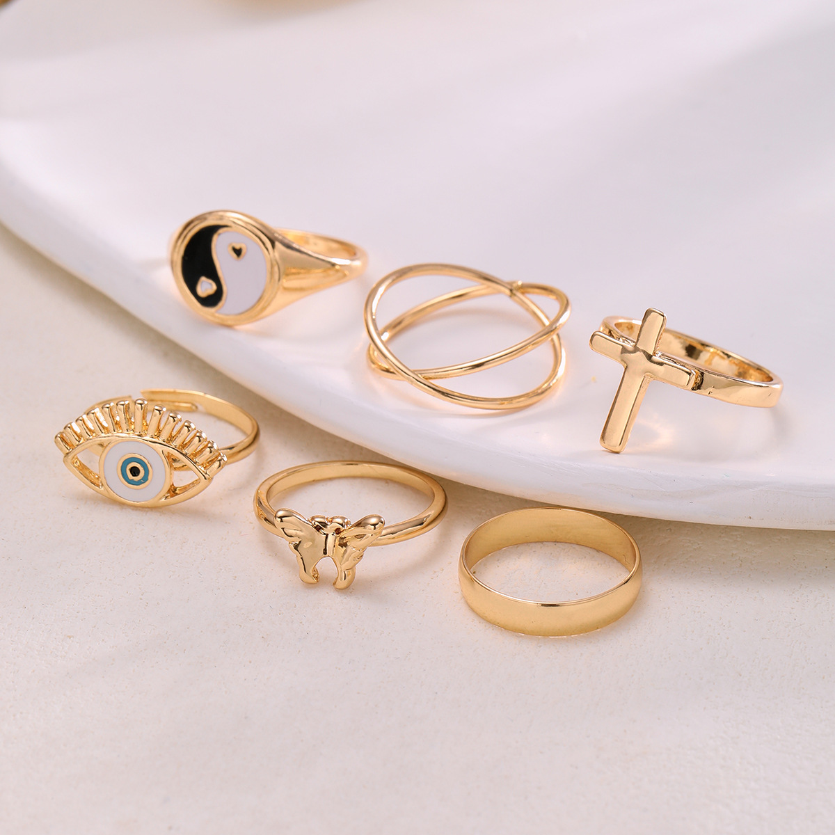 Exquisite Tai Chi Cross Butterfly Ring Set For Women 6-piece_voghion.com