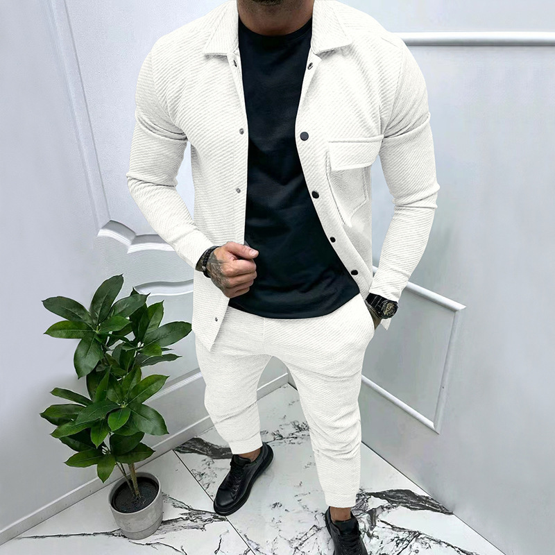 2024 Freizeitanzug Twilljacke neues einfarbiges Jacquard-Zweiteiler-Set für Herren_voghion.com