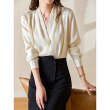 「时里」真丝22姆米弹力双乔段真丝V领商务通勤风衬衣女夏 S2226