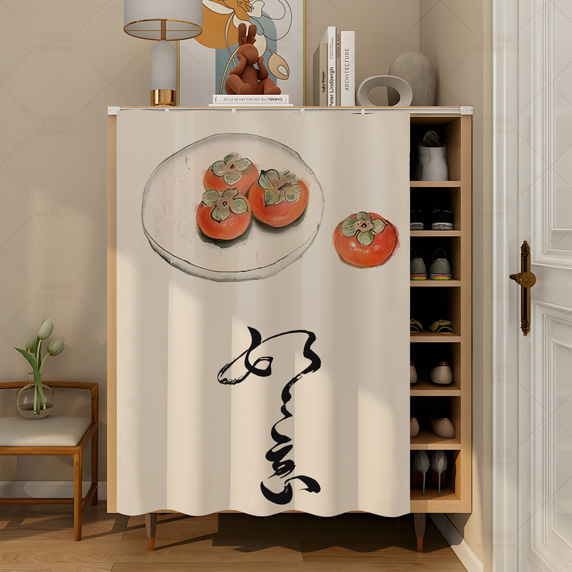 Washbasin Bathroom Cabinet Chinese-style Guofeng Shade Curtain Storage Cabinet Sundries Shade Ugly Curtain Kitchen Storage Rack Dust Curtain