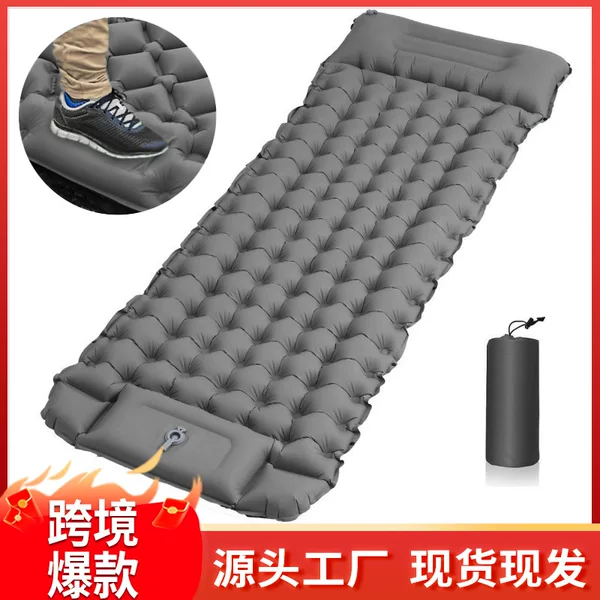 Widened and Thickened Outdoor Tpu Inflatable Mat Camping Foot-Pump Self-Inflating Mattress Press-On Moisture-Proof Mat with Pillow