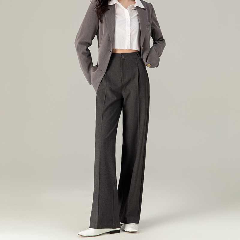 Xinge pantalones de traje estrechos de lana de oveja Tencel gris 2025 Otoño e Invierno drapeados sueltos pantalones de pierna ancha de aspecto adelgazante profesional para mujer