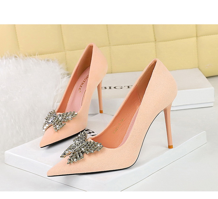 Women's Shoes banquet high heels stiletto women's shoes suede shallow mouth pointed metal butterfly rhinestone single shoes_voghion.com