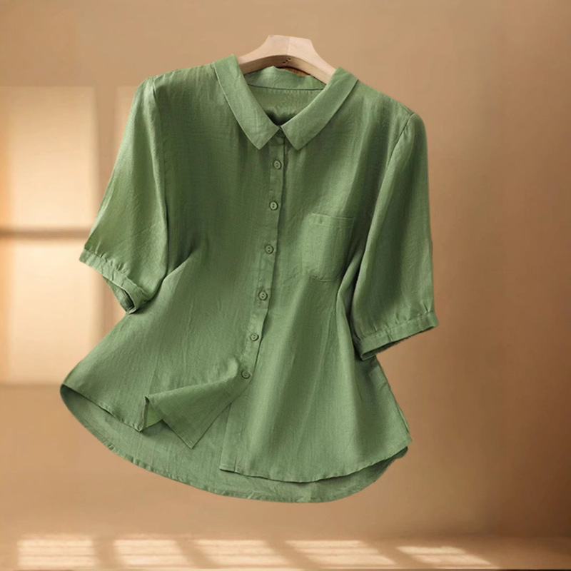 Hangzhou Big Brand Silk Shirt Women's Short-Sleeved Shirt 2025 Summer New Fashion Elegant Classy Mulberry Silk Top