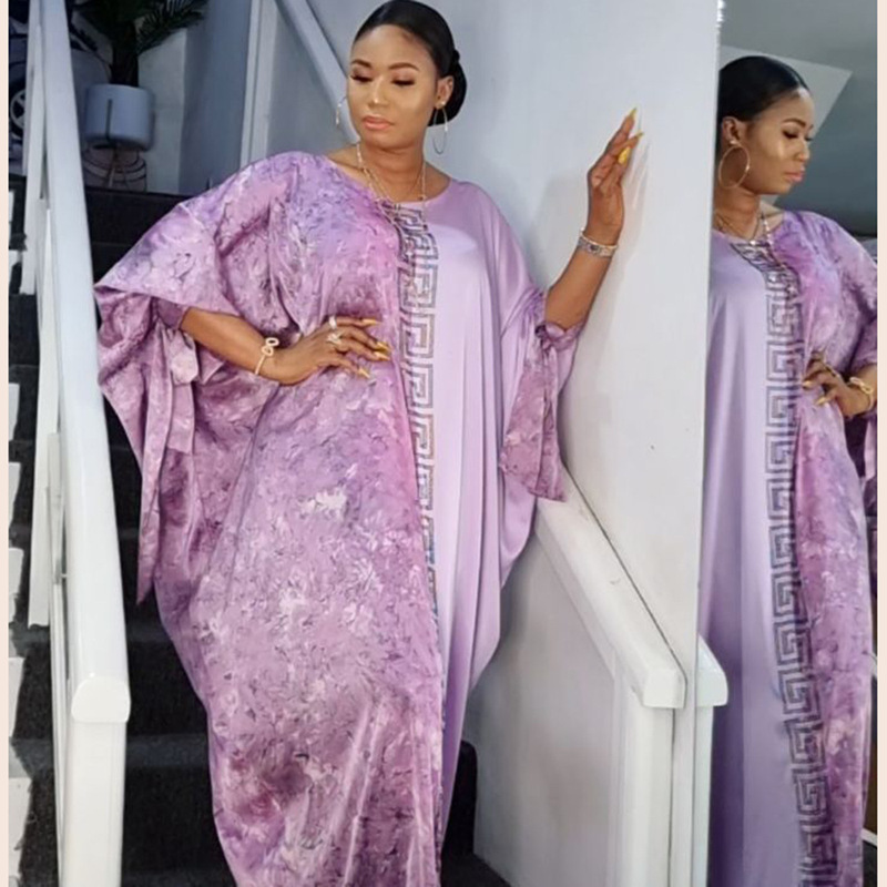 Cross-border independent station African national costume large pendulum rayon dress robe fashion printed front and back hot drilling
