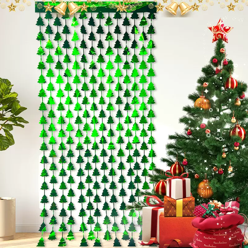 亚马逊跨境2m雨丝帘圣诞节派对装饰用品圣诞树亮光炫彩雨丝门帘