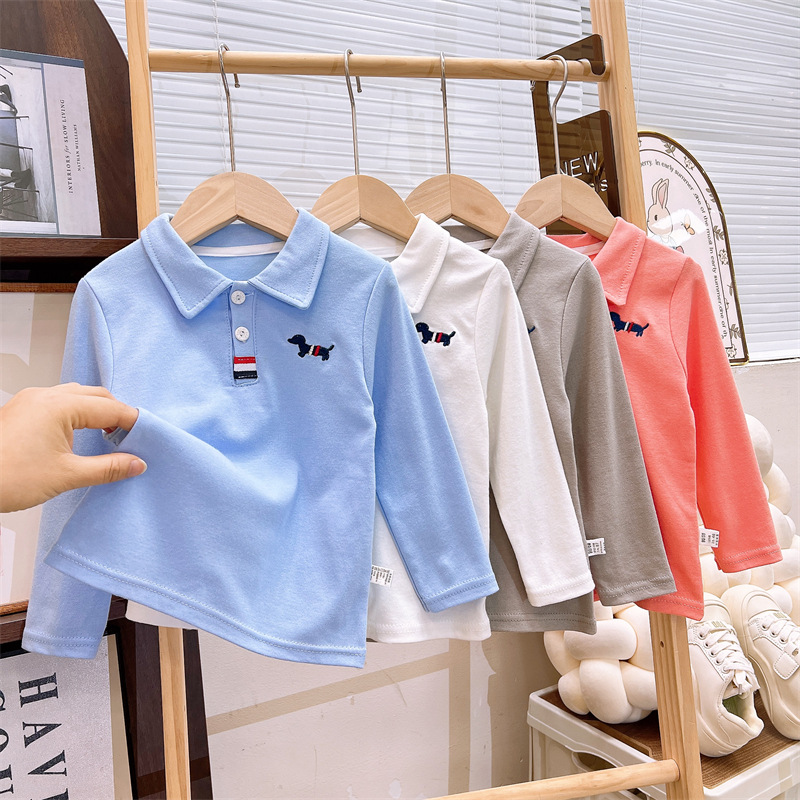 Camiseta de manga larga para niños, algodón puro, nuevo estilo de otoño, camisa POLO para niños, capa base para bebés, tops para niñas, ropa infantil al por mayor