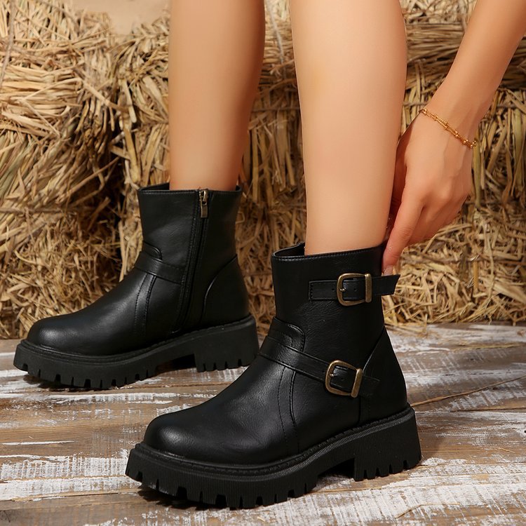 2024 Herbst Neu Plus Size Modisch Vielseitig Temperament Bequem Gürtelschnalle Martin Motorrad Kurze Stiefel Trend_voghion.com