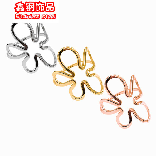 European and American light luxury style creative fashion flower titanium steel ring female plain circle high-grade versatility index finger ring hand decoration wholesale 
