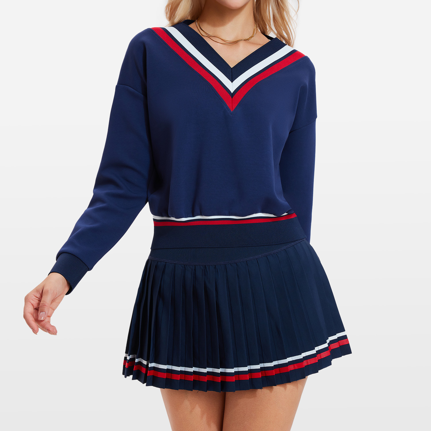 Yoga transfronterizo camiseta de mangas largas camiseta de cuello v deportivo de golf polo de entrenamiento al aire libre set de tenis