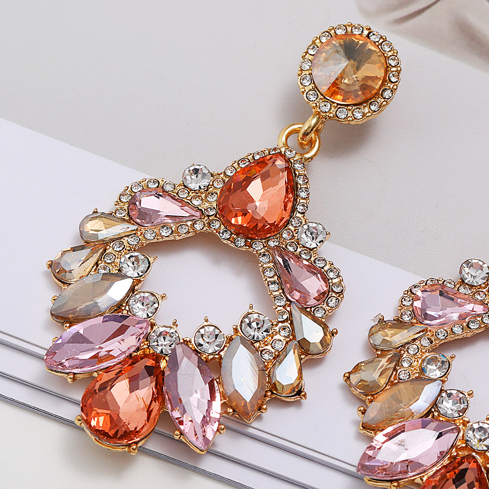 Flower Pattern Women'S Gender 1 Pair Retro Flower Rhinestone Inlay Rhinestones Women's Drop Earrings