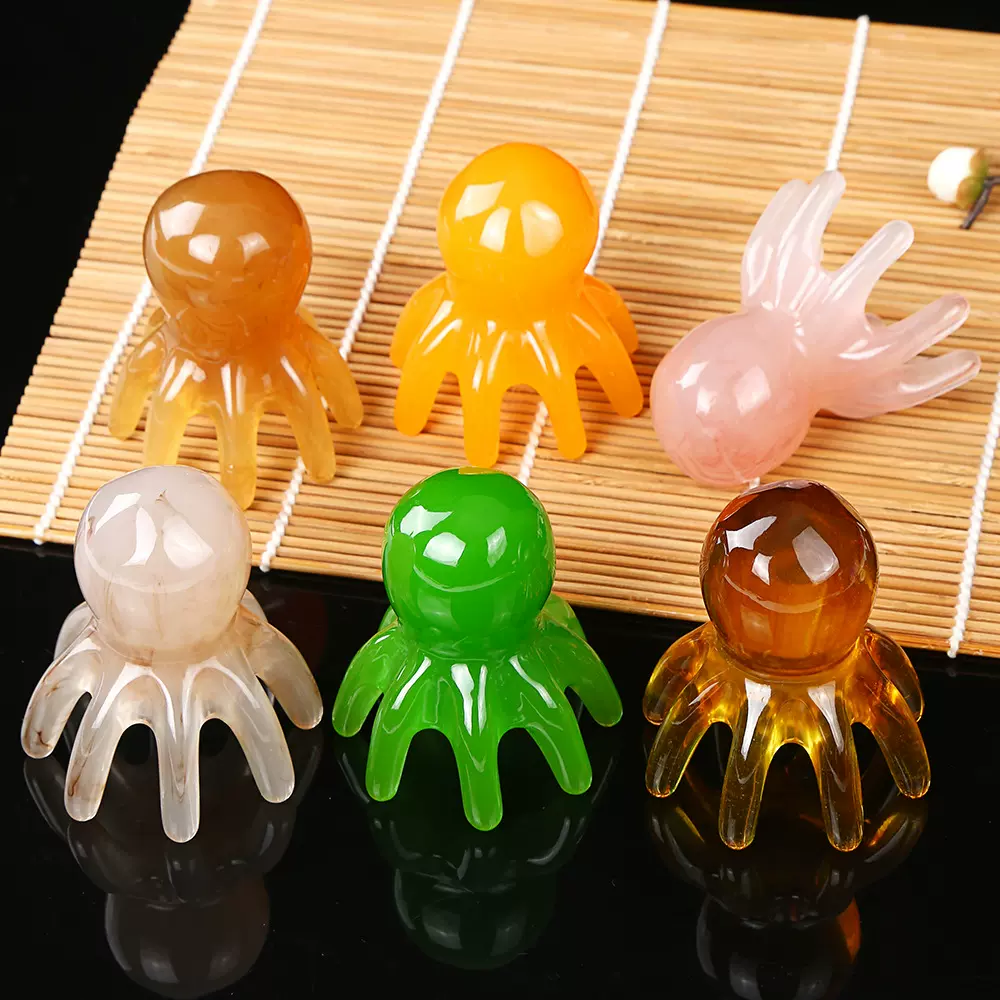 粉色八爪章鱼按摩梳头部经络按摩器头皮穴位便携大宽齿刮痧头疗梳