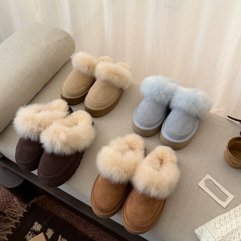 Henan Sangpo Snow Boots Titzkut Large Fur Slippers Fashionable Versatile Thick-Soled Warm Slippers Foreign Trade Dropshipping Slippers