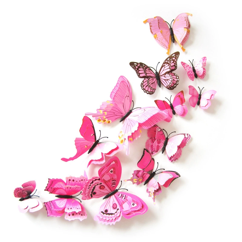 Double-layer creative set with butterfly, decorations, three dimensional fridge magnet on wall, 12 items