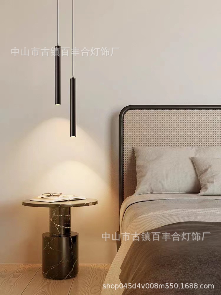 北欧极简卧室床头吊灯现代简约客厅背景墙吊线射灯圆柱长筒小吊灯-阿里巴巴
