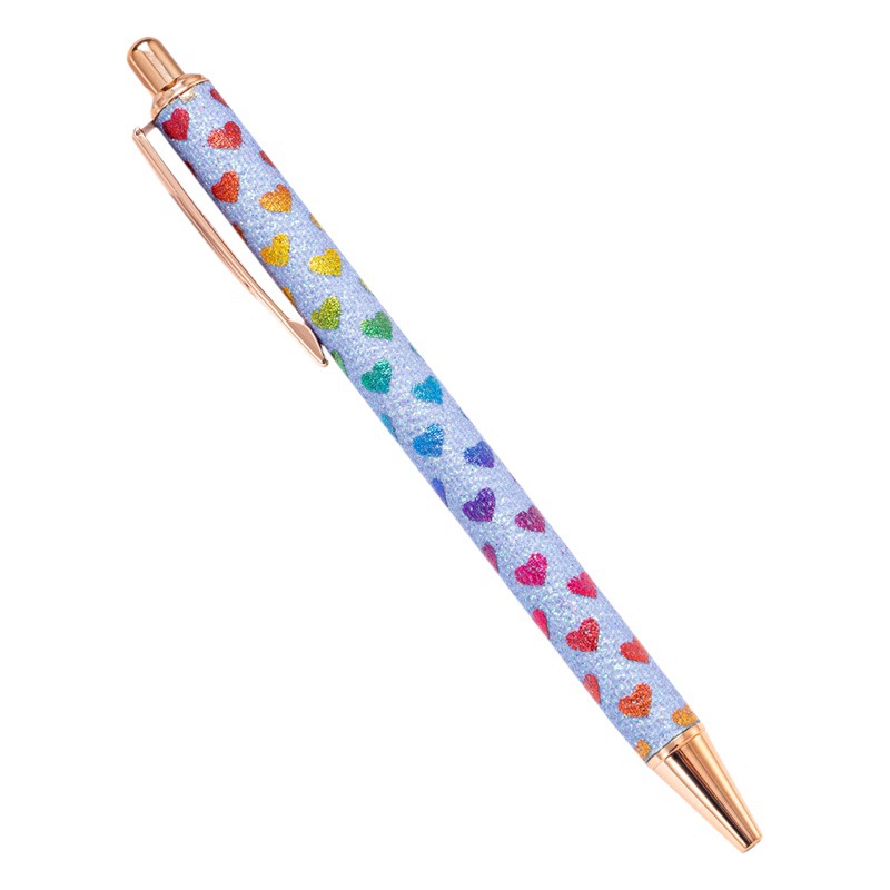 Polvo de oro prensa bolígrafo al por mayor estudiante chica prensa pluma de cuero logotipo imprimible pluma de polvo de brillo de metal