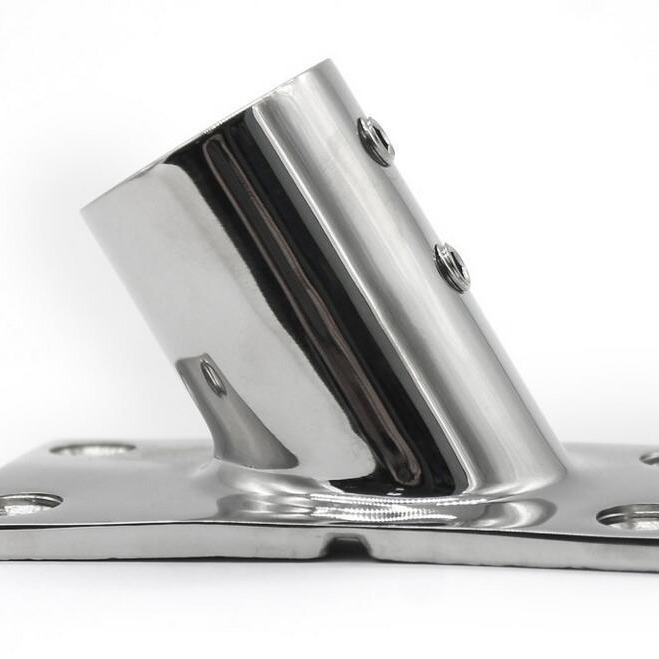 1件 船用五金栏杆不锈钢45°圆管长方座25mm 方底管两卡孔