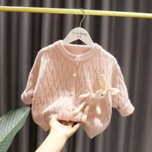 女童毛衣开衫韩版童装针织衫外套儿童女宝宝立体兔洋气上衣糖果色