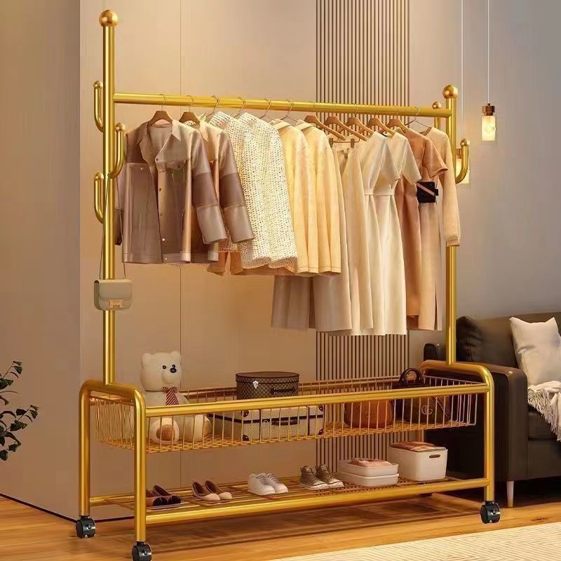 Freestanding Floor-Standing Household Balcony Coat Rack, Bedroom Clothes Hanger, Simple Dormitory Drying Rack, Thickened and Reinforced