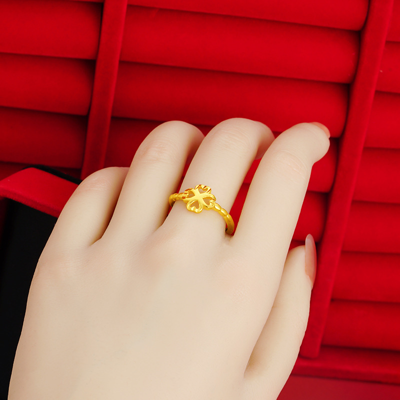 Anillo de oro de la arena de las mujeres de largo tiempo no se desvanece diseño de nicho nudo chino elegante simple moda anillo de las mujeres de imitación de joyería de oro