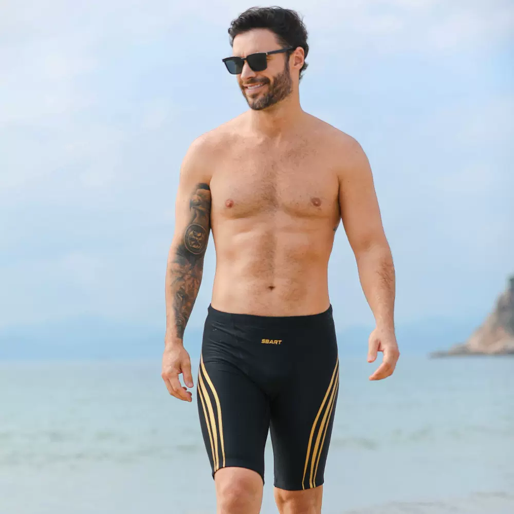 鲨巴特男士专业泳裤 莱卡高弹降阻速干防尴尬游泳训练五分泳裤