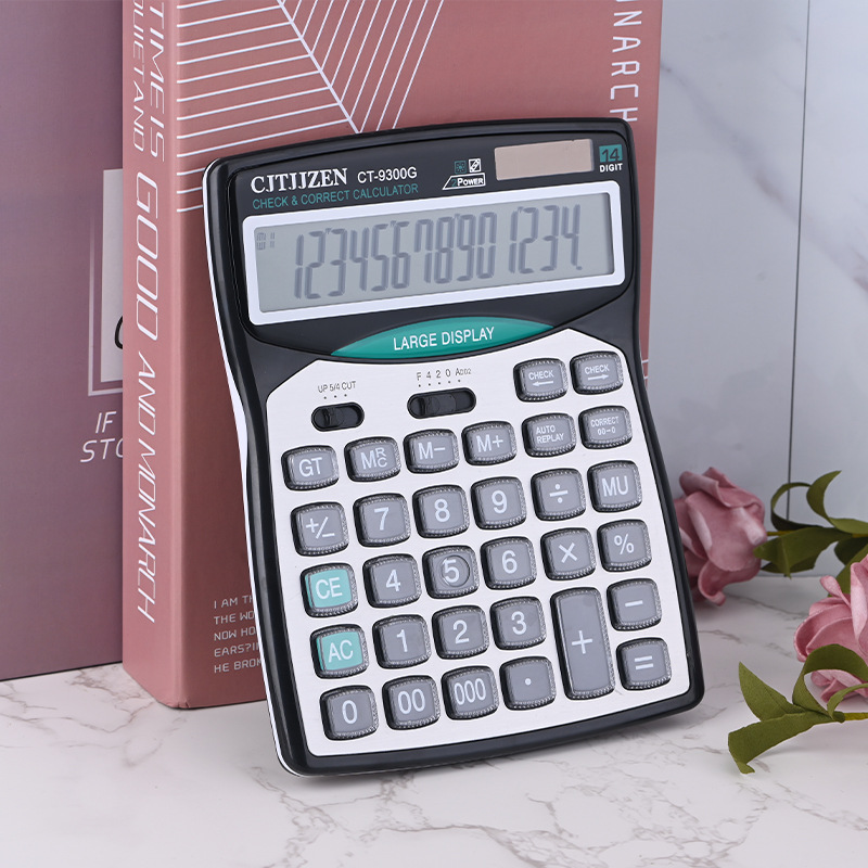 Fábrica al por mayor CT-9300G solar real calculadora de 12 dígitos en stock computadora de doble potencia puede establecer logo