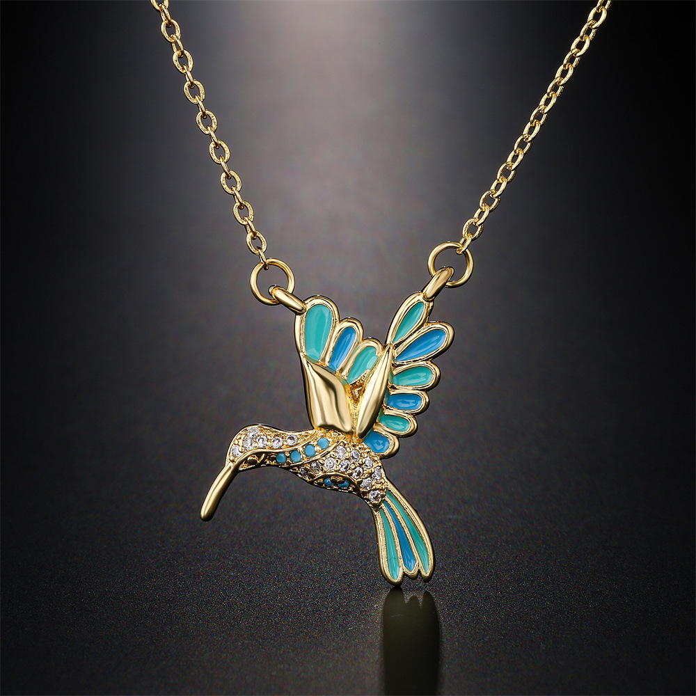 European And American New Drop Oil Bird Pendant Copper Plated Real Gold Necklace display picture 3