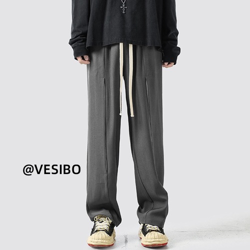 American deconstruction color-block casual men's summer Hong Kong streetwear brand loose straight-leg long pants high street thin sports pants