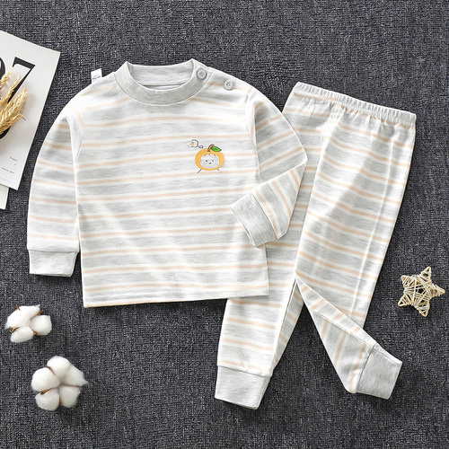 Children's Autumn Top and Bottom Set  Color Cotton Innerwear for Boys and Girls, Baby Sleepwear and Home Clothing for Infants in Autumn