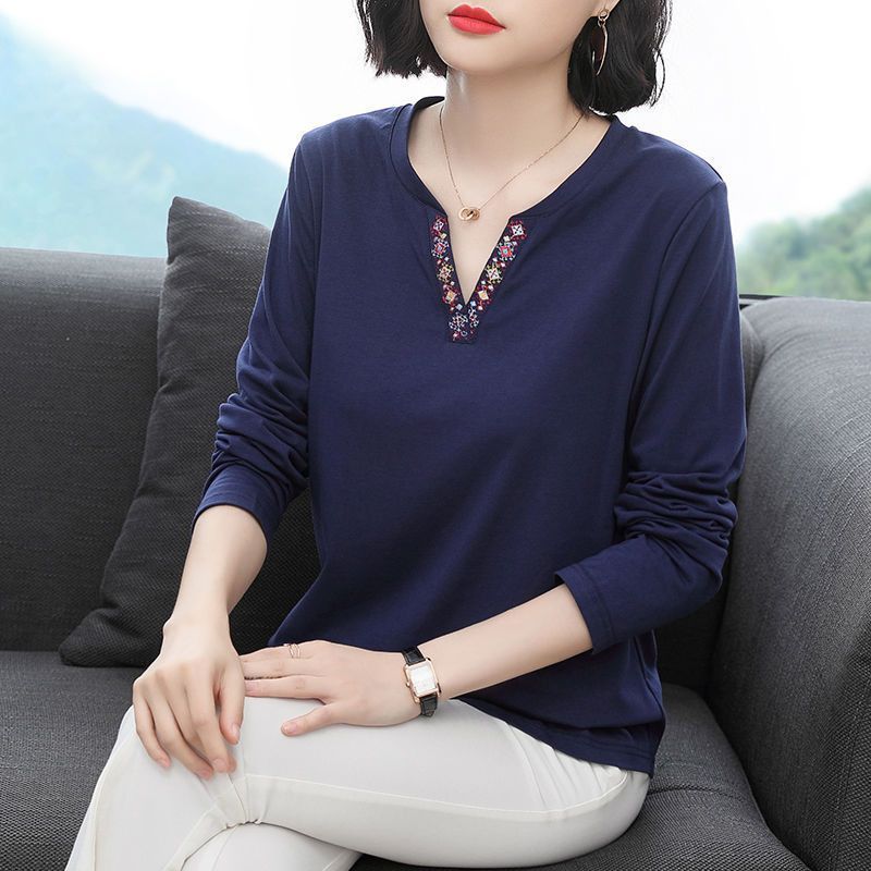 韩版新款长袖恤女内搭打底衫上衣中年妈妈装气质减龄宽松显瘦潮|undefined