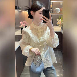 绝美新中式国风衬衫女高级感衬衣2026年秋季重工刺绣钩花漂亮小衫