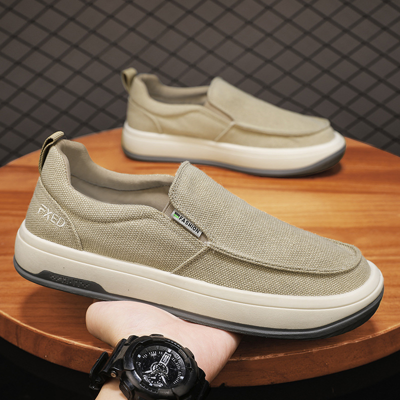 Men's shoes breathable old Beijing cloth shoes casual men's canvas shoes lazy one pedal soft-soled work shoes_voghion.com