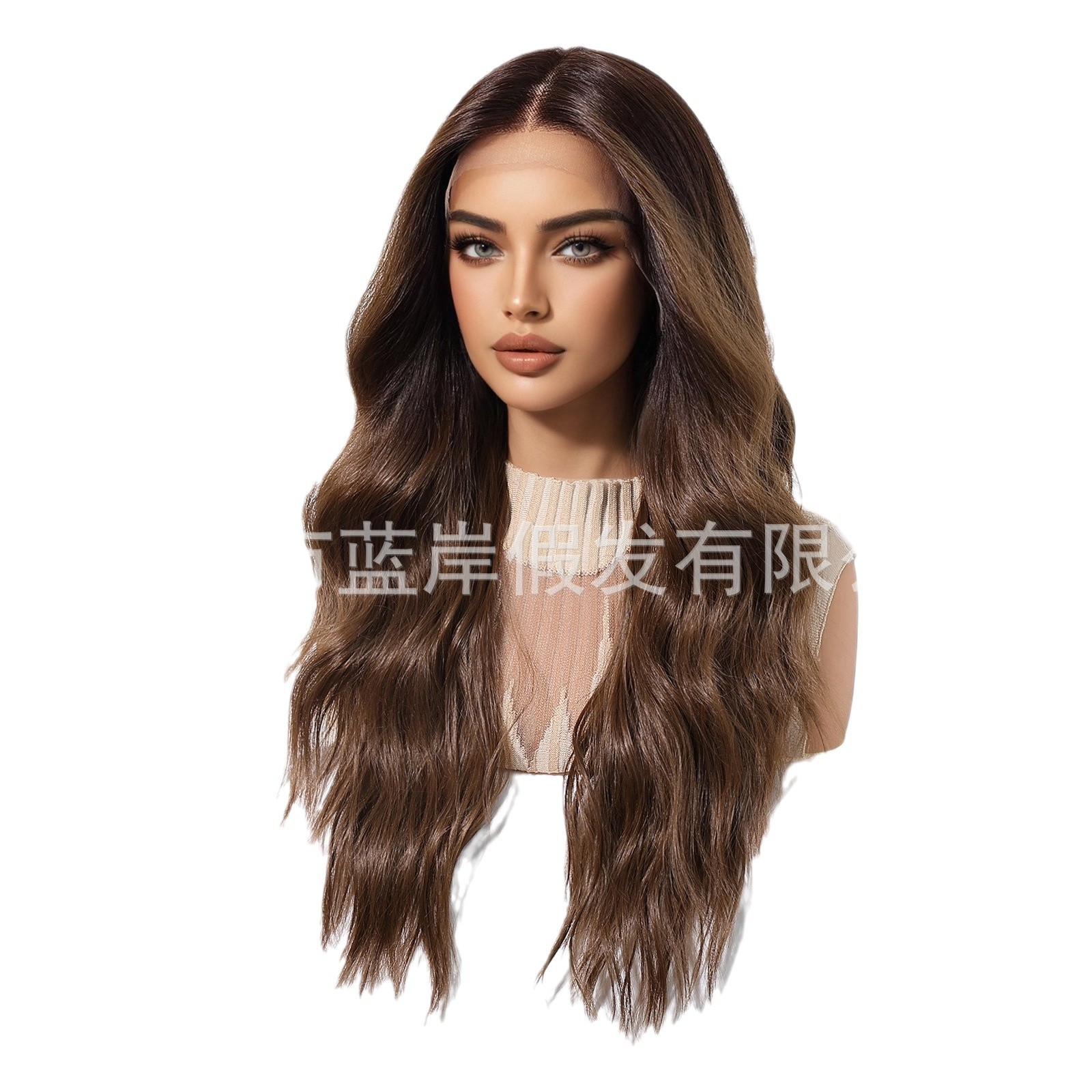 Nuevo producto 13 × 6 Encaje delantero de área grande, corte intermedio, cabello castaño largo y rizado, peluca natural transpirable, tipo de cabello completo