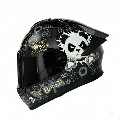 motorcycle open-face helmet for men, Motosiklet kaskı (dəbilqə) - panda-black-black-tea-mirror-m-54-55