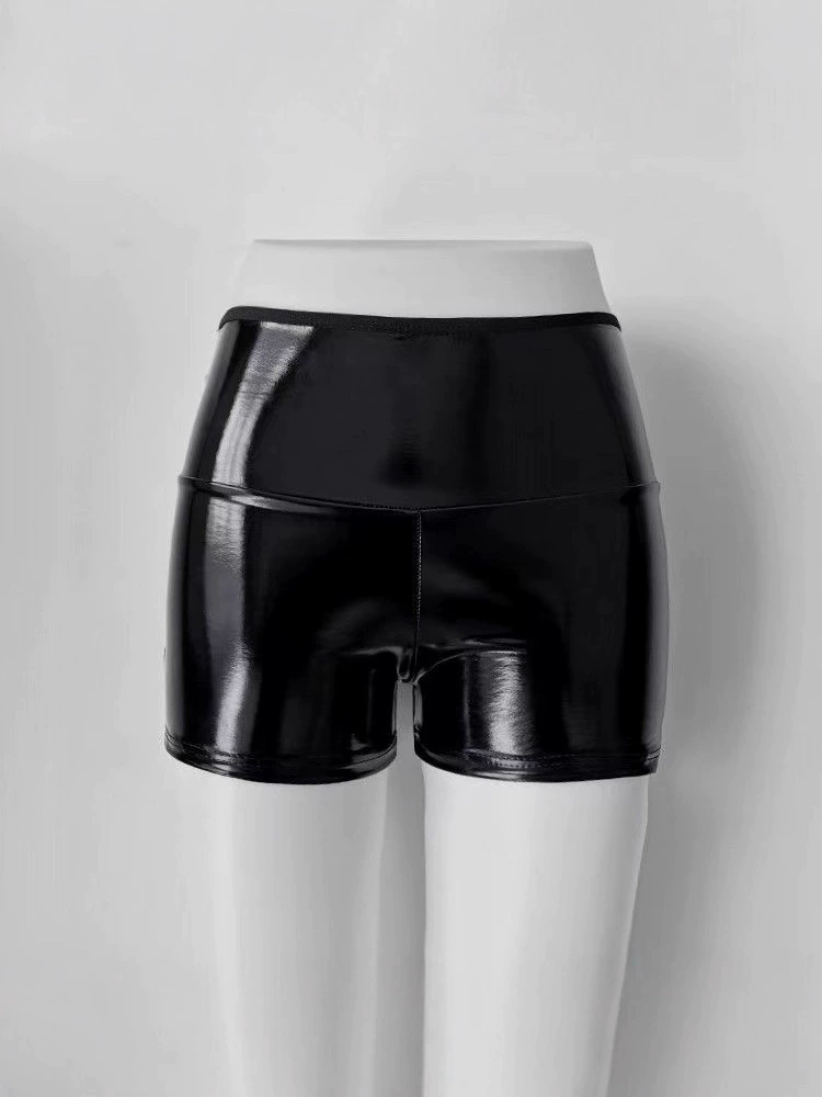 Шорты, полиуретановые sexy брюки, (跨-border торговля), высокая талия, зеркальный эффект, облегающие