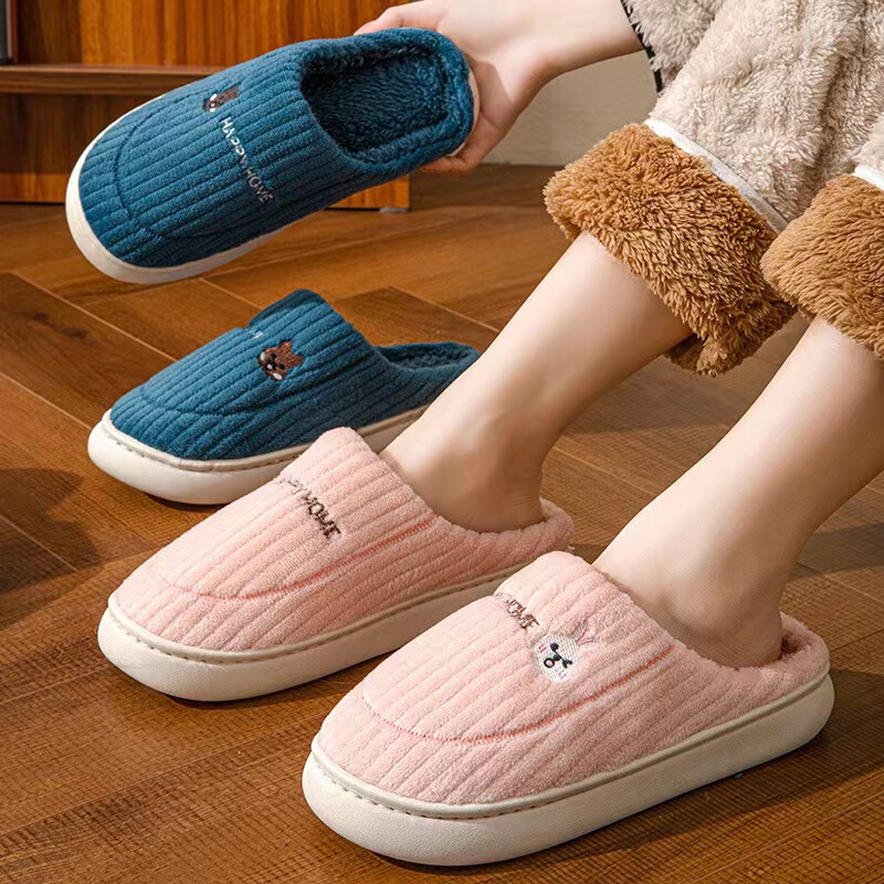 Women's Cotton Slippers 2025 New Model Indoor Warm Plush Thickened Non-Slip Home Couple Outdoor Wear Furry Slippers for Men