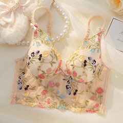 透明なファンタジーワンダーランドフレンチレースブラジャー刺繍花柄スリングブラジャーワイヤー入り小さなフレンチ下着