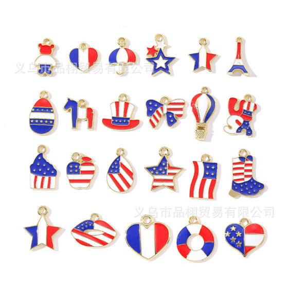 Cross-border US Independence Day Flag Oil Drop Pendant Five-pointed Star DIY Alloy Accessories Necklace Bracelet Handmade