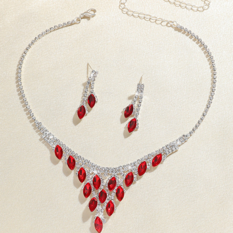 Fashionable temperament exquisite high end light luxury blue crystal rhinestone necklace earrings set women's dress accessories bridal jewelry_voghion.com