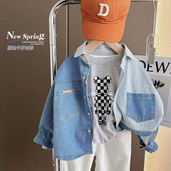 Boys' shirts 2024 spring and autumn boys' striped contrasting denim children's baby thin shirt jacket