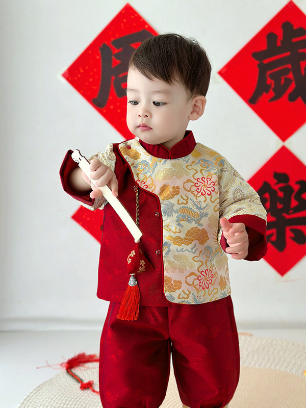 宝宝抓周礼服新中式一周岁生日宴喜庆唐装男宝春秋百天周岁宴套装|undefined