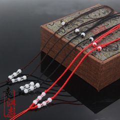 新款8珠紅繩批發 玉石水晶瑪瑙吊墜項鍊繩子DIY配件 手工編織項繩