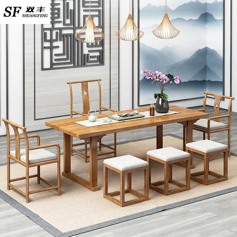 New Chinese-Style Solid Wood Yoga Studio Office Tea Table and Chairs for Reception and Negotiation, Solid Wood Tea Ceremony Table, Office Furniture