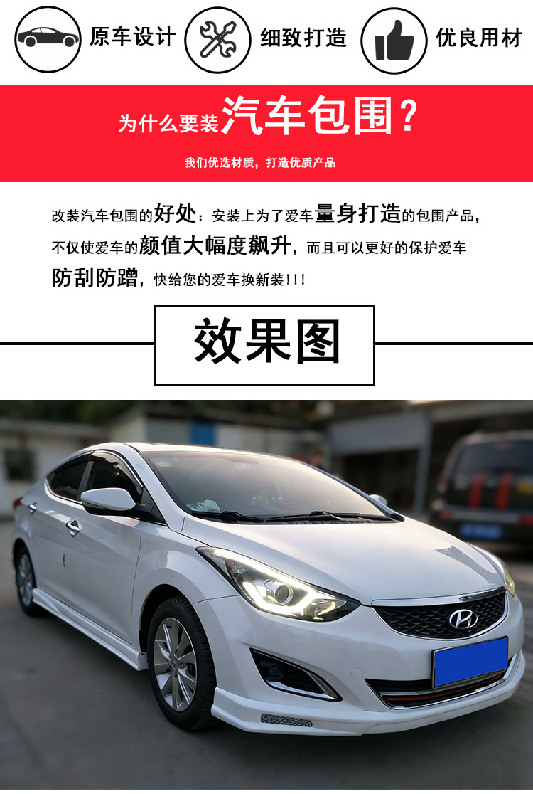 Suitable for Hyundai Elantra Modification: Large Body Kit, Front Spoiler, Front Lip, Side Skirts, Rear Lip, Small Body Kit